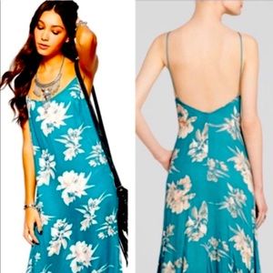 Free people teal floral scoop back maxi size large